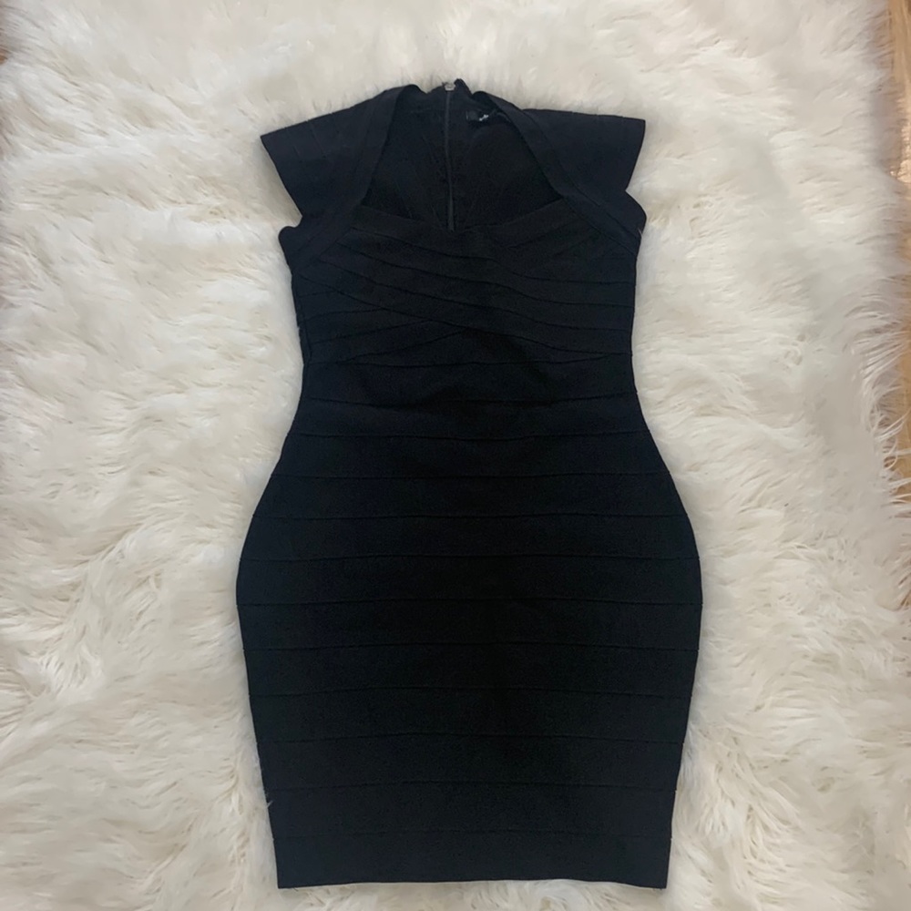 All black mini short sleeve dress
